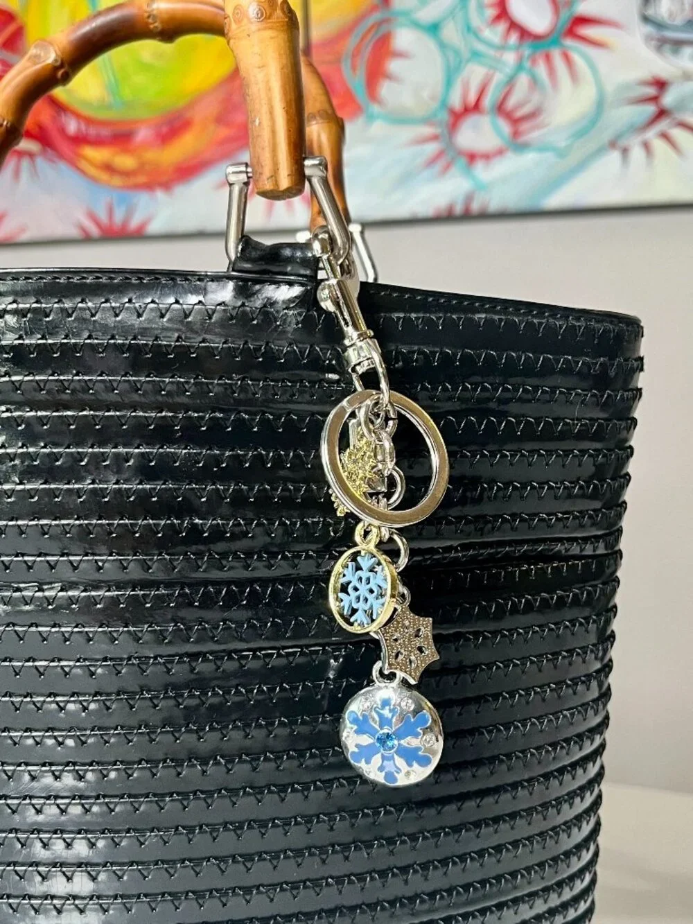 Bag Charm Snowflake Clusters Blue Enamel Crystal